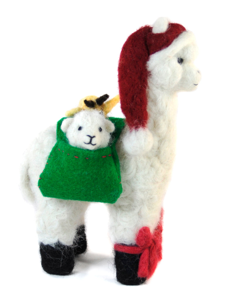 Alpaca Noel Santa: Felted Sculpture