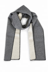 Gorgeous gray and pearl reversible baby alpaca scarf with hand-finished whip stitch and needle-felted alpaca. An in-house Lanart excluisve.