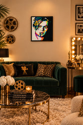 A square pop-art style portrait painting of a woman&