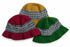 Crochet hats in 3 colors with a traditional knit belt design.