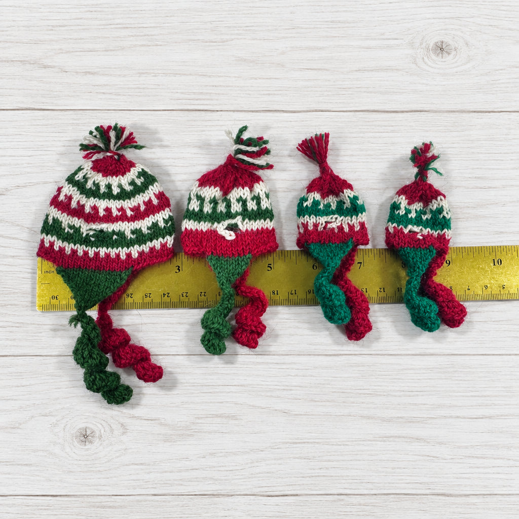 Traditional chullo hats in traditional christmas colors