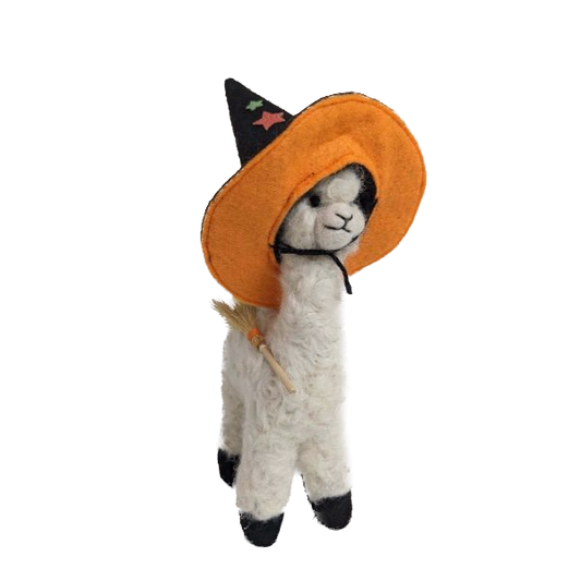 Alpaca Witch: Felted Halloween Sculpture