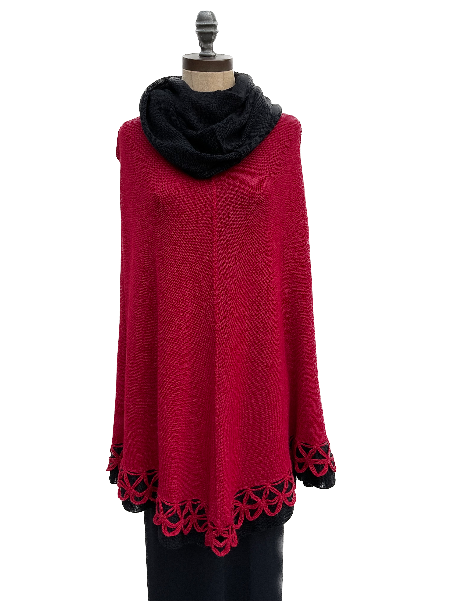 Beautiful Detailed  Poncho - Red Black