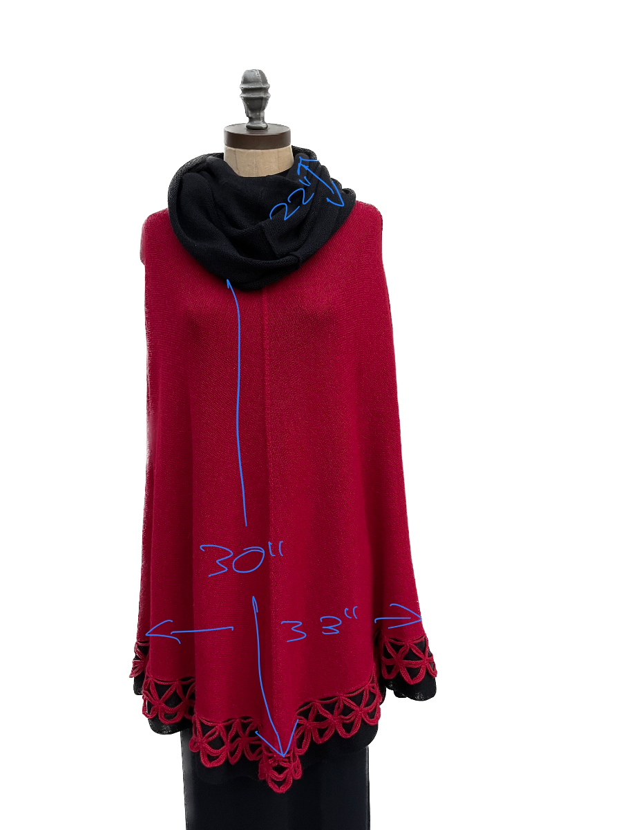 Beautiful Detailed  Poncho - Red Black