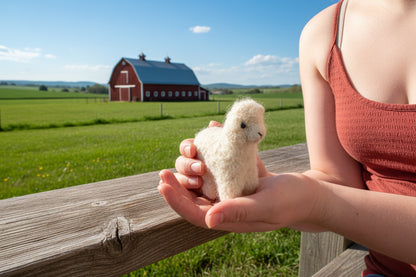 Small white plush lamb held in a person&