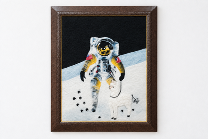 Moon landing wiht an alpaca in space
