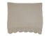A beige knit shawl with a scalloped crochet lace trim, displayed flat against a white background.