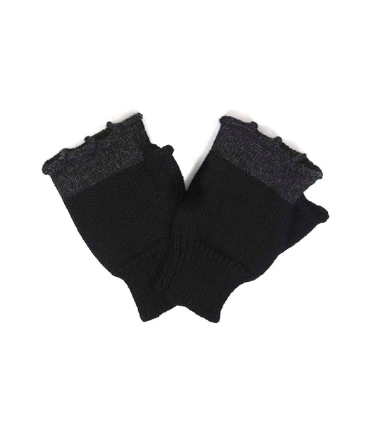 Two-tone Fingerless Knit Alpaca Gloves: Large