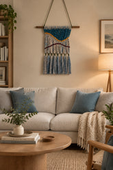 Macrame alpaca wall art in cozy home