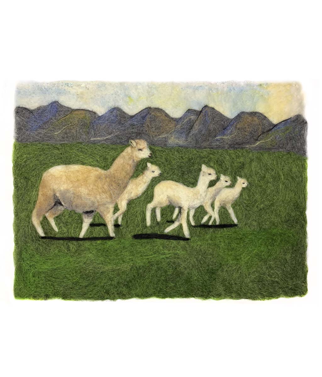 Felted Painting: Family of Alpacas Portrait