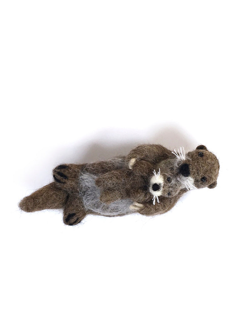 Otter & Baby: Wildlife Felted Alpaca Sculpture