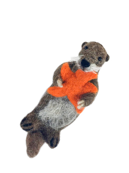 Otter & Sea Star: Wildlife Felted Alpaca Sculpture