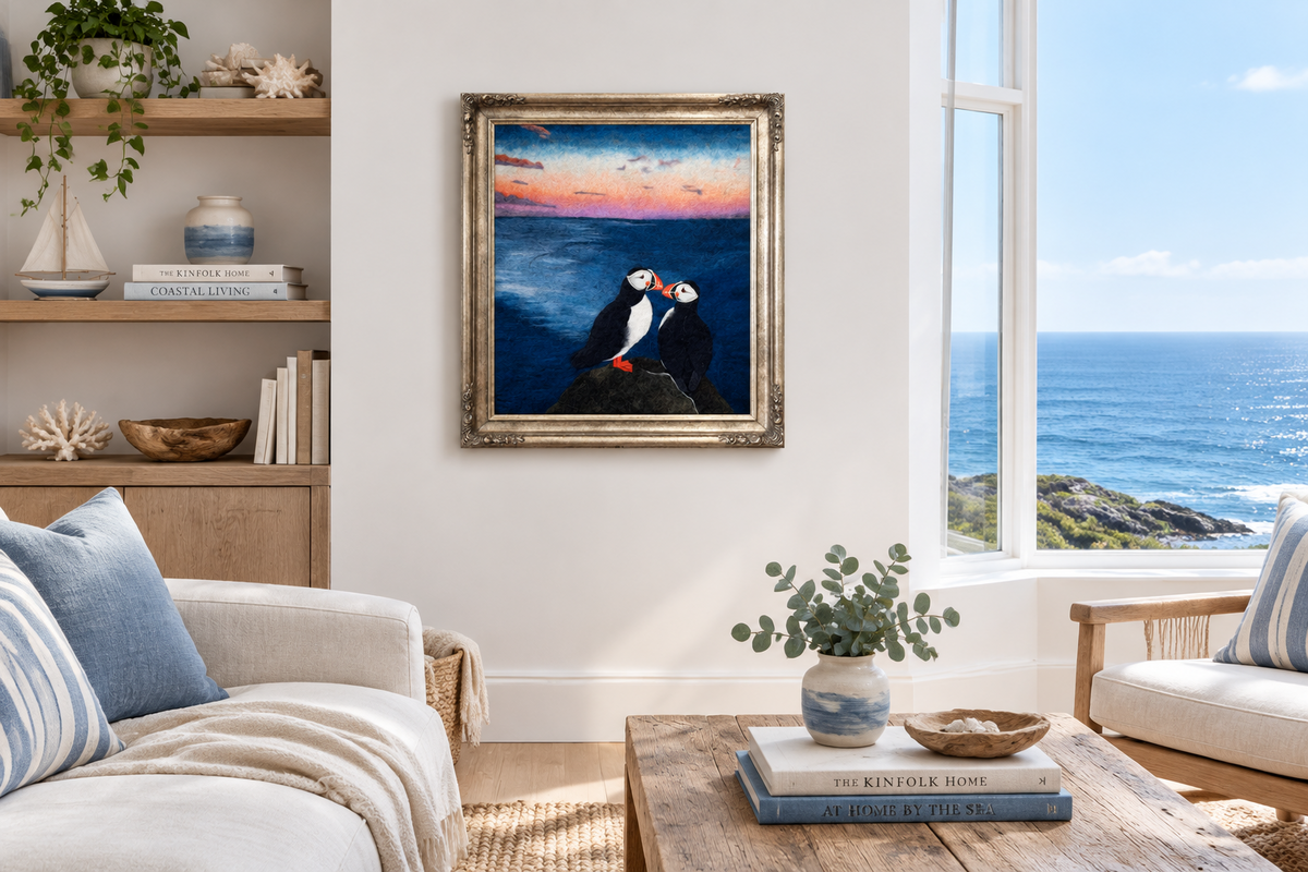 Puffin Love Alpaca Portrait - Framed Wall Art