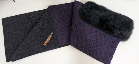 Glamour Jacquard Scarf: Baby Alpaca Fur - Purple / Charcoal