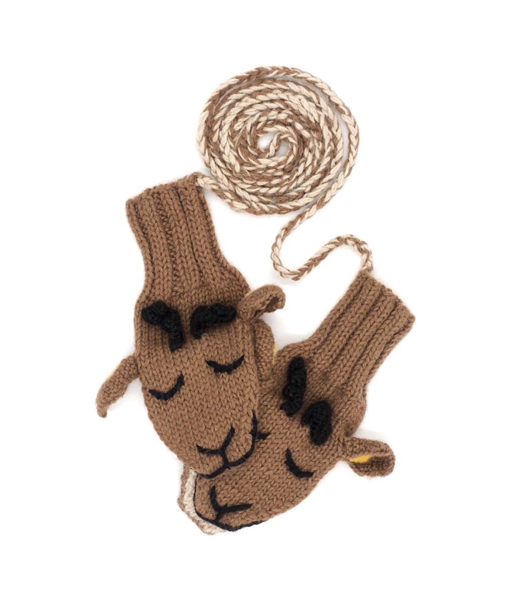 Reindeer Kid's Hand Knit Alpaca Mittens