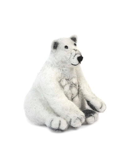Sitting Polar Bear: Wildlife Felted Alpaca Sculpture