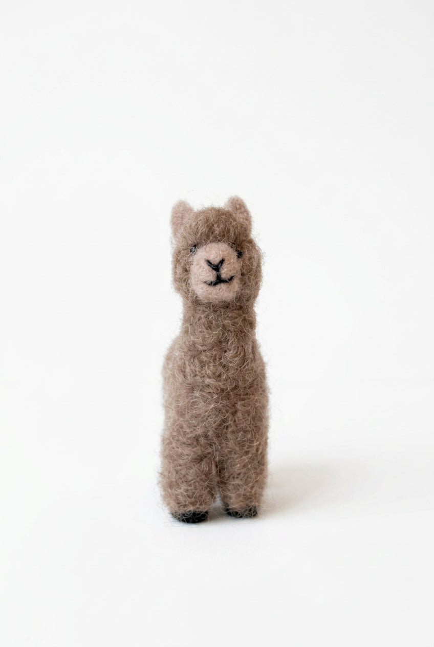 Needle felted tiny alpaca topper of a white jewelry box