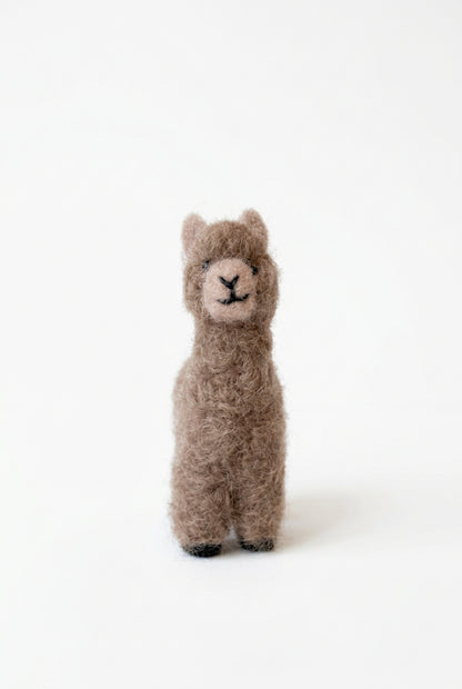 Needle felted tiny alpaca topper of a white jewelry box